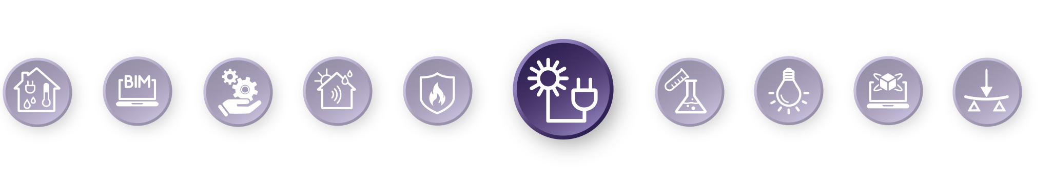 Piktogramm-Leiste mit hervorgehobenem Energiedesign-Symbol